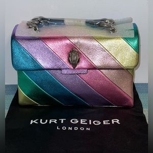 Kurt Geiger London Kensington Chrome Stripe Leather Convertible Shoulder Bag